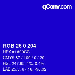 Color code: RGB 26 0 204 | qconv.com