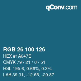 颜色代码: RGB 26 100 126 | qconv.com