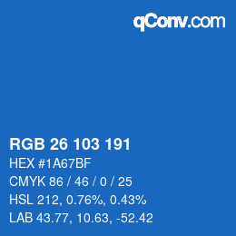 Color code: RGB 26 103 191 | qconv.com