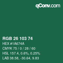 Color code: RGB 26 103 74 | qconv.com