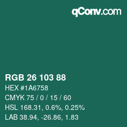 Farbcode: RGB 26 103 88 | qconv.com