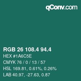 カラーコード: RGB 26 108.4 94.4 | qconv.com