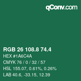 カラーコード: RGB 26 108.8 74.4 | qconv.com
