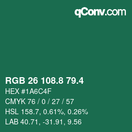 カラーコード: RGB 26 108.8 79.4 | qconv.com