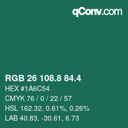 カラーコード: RGB 26 108.8 84.4 | qconv.com