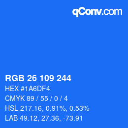 カラーコード: RGB 26 109 244 | qconv.com