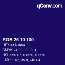 Color code: RGB 26 10 100 | qconv.com