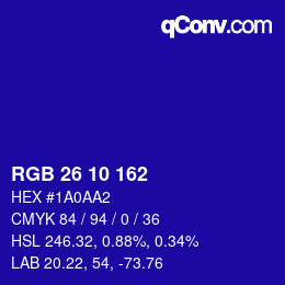 Color code: RGB 26 10 162 | qconv.com