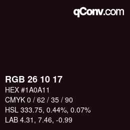 カラーコード: RGB 26 10 17 | qconv.com