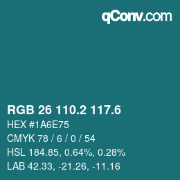 カラーコード: RGB 26 110.2 117.6 | qconv.com