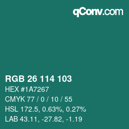 Color code: RGB 26 114 103 | qconv.com