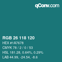 カラーコード: RGB 26 118 120 | qconv.com