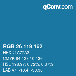 Color code: RGB 26 119 162 | qconv.com