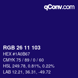 Color code: RGB 26 11 103 | qconv.com