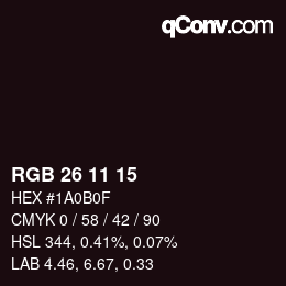 カラーコード: RGB 26 11 15 | qconv.com