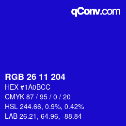Color code: RGB 26 11 204 | qconv.com