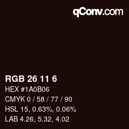 カラーコード: RGB 26 11 6 | qconv.com