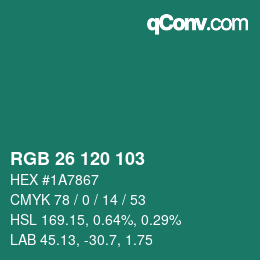 颜色代码: RGB 26 120 103 | qconv.com