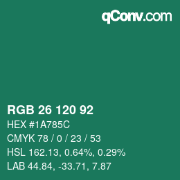 颜色代码: RGB 26 120 92 | qconv.com