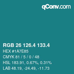 カラーコード: RGB 26 126.4 133.4 | qconv.com