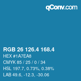 カラーコード: RGB 26 126.4 168.4 | qconv.com