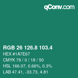 カラーコード: RGB 26 126.8 103.4 | qconv.com