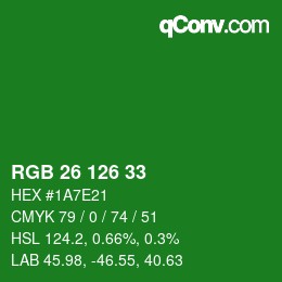 Color code: RGB 26 126 33 | qconv.com