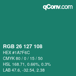 颜色代码: RGB 26 127 108 | qconv.com