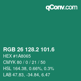 カラーコード: RGB 26 128.2 101.6 | qconv.com