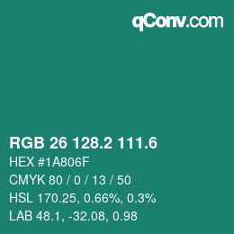 カラーコード: RGB 26 128.2 111.6 | qconv.com