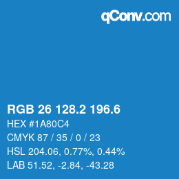 カラーコード: RGB 26 128.2 196.6 | qconv.com