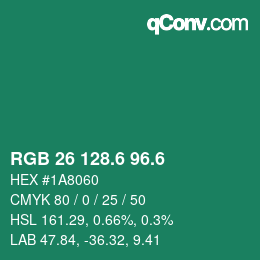 カラーコード: RGB 26 128.6 96.6 | qconv.com