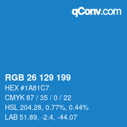 Color code: RGB 26 129 199 | qconv.com