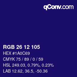 Color code: RGB 26 12 105 | qconv.com