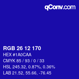 Color code: RGB 26 12 170 | qconv.com