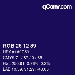 Color code: RGB 26 12 89 | qconv.com