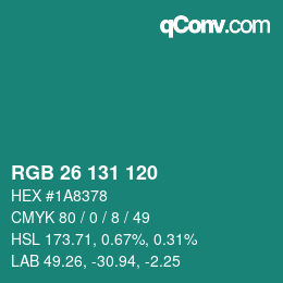 Color code: RGB 26 131 120 | qconv.com
