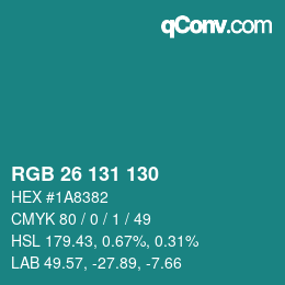 Color code: RGB 26 131 130 | qconv.com