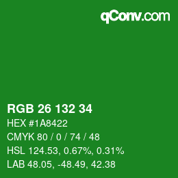 颜色代码: RGB 26 132 34 | qconv.com