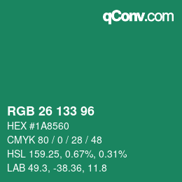 颜色代码: RGB 26 133 96 | qconv.com