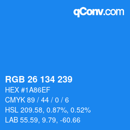 Color code: RGB 26 134 239 | qconv.com