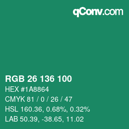 Color code: RGB 26 136 100 | qconv.com