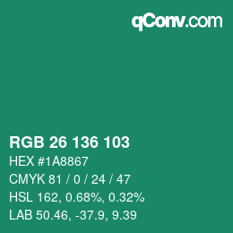 Color code: RGB 26 136 103 | qconv.com