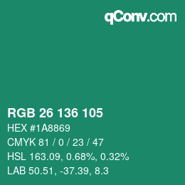 Farbcode: RGB 26 136 105 | qconv.com