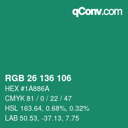 Color code: RGB 26 136 106 | qconv.com