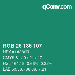Color code: RGB 26 136 107 | qconv.com