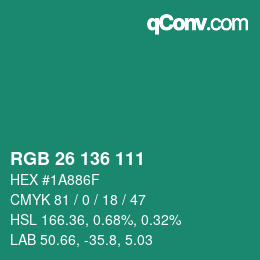 Color code: RGB 26 136 111 | qconv.com