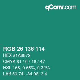 Color code: RGB 26 136 114 | qconv.com