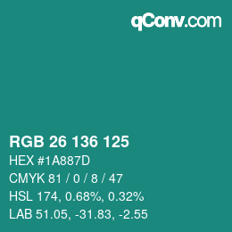 Color code: RGB 26 136 125 | qconv.com