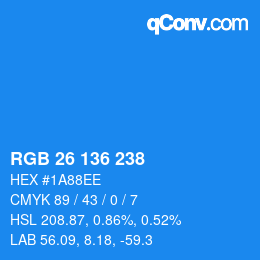 Color code: RGB 26 136 238 | qconv.com
